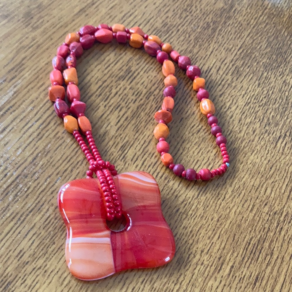 Laura Hansen Designs Bead & Lamp Work Glass Square Donut Pendant Orange …